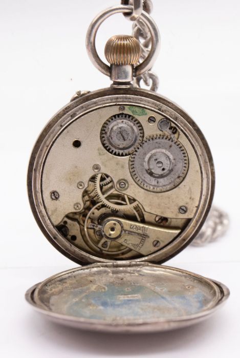 An early 20th century silver 935 half hunter pocket watch, white enamel dial and subsidiary dial, - Image 3 of 3
