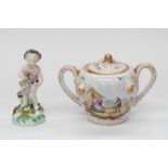 ***WITHDRAWN*** A Herand porcelain twin handled sugar bowl with cover, gilt detail and floral and