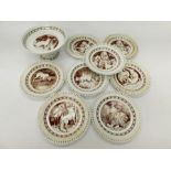 Minton wicker pierced border dessert service depicting Aesops fables, pattern no1364. 8 plates and