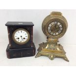 Two French mantel clocks: 1. A French style mantel clock in brass cast case. 8-day French movement