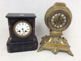 Two French mantel clocks: 1. A French style mantel clock in brass cast case. 8-day French movement