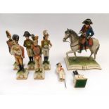 Capo De Mente figure of Napoleon on horse back along with Napoleonic figures of soldiers.