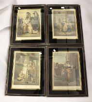 Four late 19th century "Cries of London" prints in period frames along with two still life oils on