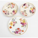 Derby Porcelain - A floral decorated plate with gilt rim, orange crown mark to underneath, along