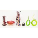 Murano and other glass. A collection of five pieces to include: a large multi-coloured Romanian vase