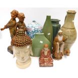 A mixed collection of ceramic figures and items to include; a large modern Made In China jar and