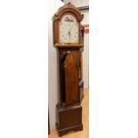 Early 19th century oak-cased longcase clock with painted dial, Roman numerals, 30 hour.
