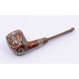 A Briar estate pipe with silver filigree mount