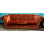Mid 20th Century button backed sofa, velvet upholstery