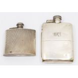 A George V silver hip flask with detachable cup, engraved with initials, hallmarked by William Neale