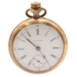 A Waltham gold plated pocket watch early 20th century open faced  gold plated pocket watch,