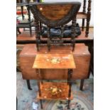 A George III mahogany drop-leaf table along with a Victorian carved oak drop-leaf table with