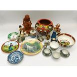 A collection of mixed ceramics to include; a modern abstractly colourfully designed footed bowl, a