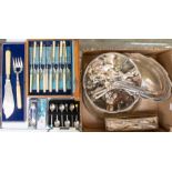 A collection of silver plated items to include: an Asprey & Co circular tray with gadroon border,