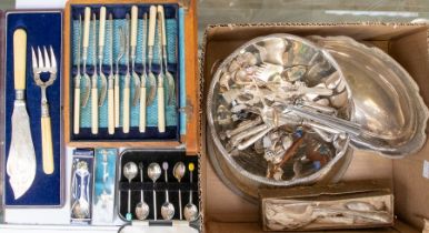 A collection of silver plated items to include: an Asprey & Co circular tray with gadroon border,