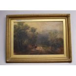 19th Century English school of cattle on a country lane in period gilt frame 75cm x 50cm.