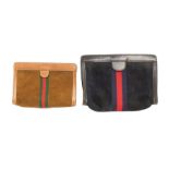 A collection of Gucci perfume pouches in suede with the Gucci braiding and leather trim; one navy