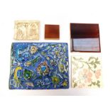 A small collection of mixed late 19th/early 20th Century ceramic tiles to include; a dark brown