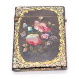 19th Century paper Mache card box with gilt and Mother of Pearl detail