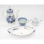 A collection of 19th Century blue and white ceramics to include; a Leeds handled coffee pot, a