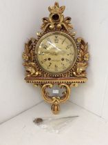 Swedish three roses wall clock by E Lindstrom, Norrtalje, with 6" convex dial with Roman numerals