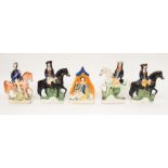 A collection of 19th century Staffordshire flatbacks i.e. pair of Dick Turpin with Tom King,