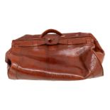 A good quality tan leather Gladstone bag, mid-century probably 60s, nylon zip inside, lockable