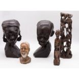 A small collection of Tribal items, most likely tourist pieces, to include; a pair of ebonised