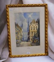 Early 20th century watercolour of Brussels by C.J. Keats RBA, framed, 27cm x 38cm