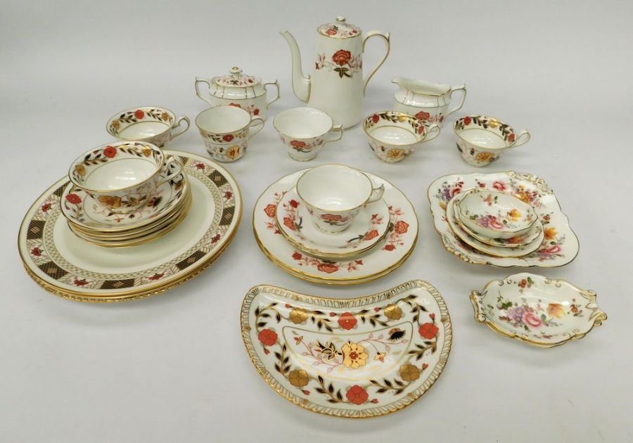 A collection of Royal Crown Derby items to include: Bali tea set for two; Asian Rose cups and