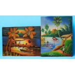 Two 20th Century Caribbean oil on canvases both signed lower left " Jose Antiqua ", subjects to