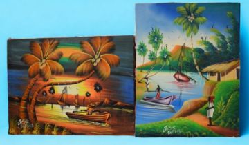 Two 20th Century Caribbean oil on canvases both signed lower left " Jose Antiqua ", subjects to