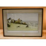 Three mid 20th century Cecil Aldin Hunting prints of the Cottesbrook Hunt. Large in size.