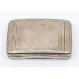 A George III silver curved bright cut engraved snuff box, the front with Classical figures (rubbed),