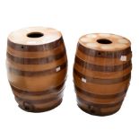 Two Late Victorian stoneware spirit barrels with darker brown banded design, in the style of