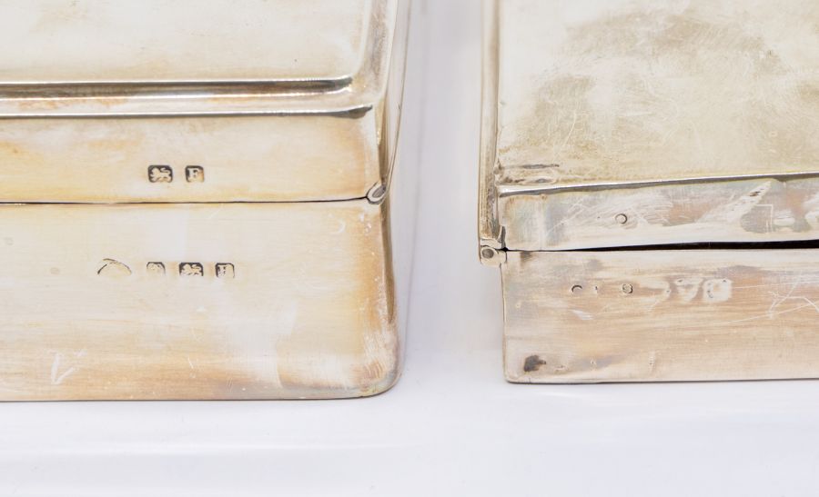 Two early 20th Century silver cigarette boxes, both with fitted interiors, one hallmarked - Image 2 of 2