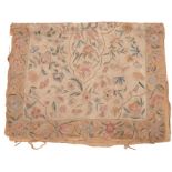 An early to mid 20th century hessian rug with decorative floral design. Some fraying and holes.