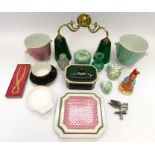 A mixed lot containing porcelain vases, dishes, modern wall lamps, modern ornaments, Planet