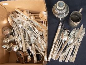 A collection of silver plate items i.e. condiments and flat wares