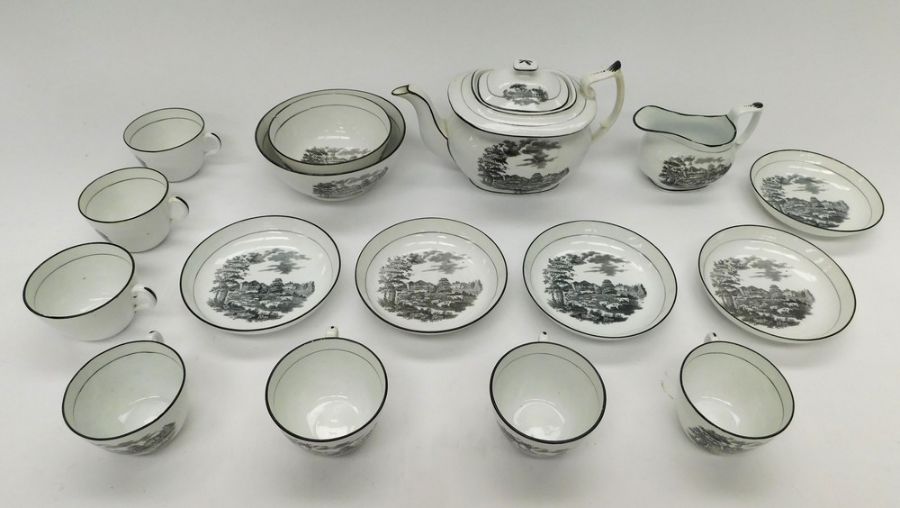 Thomas Wolfe - A circa 1810 printed tea service, including seven cups and saucers, teapot, bowl