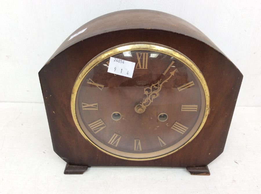 Four mantel clocks: 1. Bentima torsion or 400-day clock; 2. Smiths Enfield two-train mantel clock; - Image 2 of 7