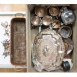 A collection of silver plated and other items to include; an elaborate plated entree dish, long