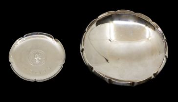 An Elizabeth II silver small commemorative Silver Jubilee shaped dish, hallmarked DH & S.,