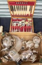 Collection of silver plated items to include tankards, measures, four piece coffee/tea set, tray,