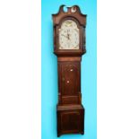 A 24 hour longcase clock by James Ault & Sons of Belper, with weight and pendulum but no key, hood