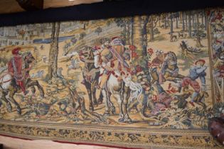 A large Continental 20th Century wall hanging tapestry of a Continental Medieval scene