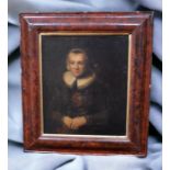 Dutch School (17th Century) Half length portrait of a seated woman wearing white ruff and cap oil on