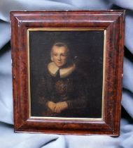 Dutch School (17th Century) Half length portrait of a seated woman wearing white ruff and cap oil on