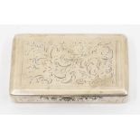 A mid 19th Century Austrian silver snuff box, engraved floral and foliate decoration, gilt interior,