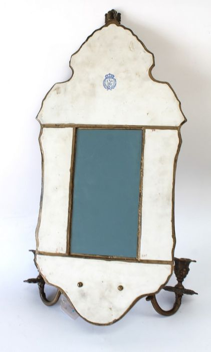 Wong Lee Porcelain - A hand painted porcelain and metal surround bevelled mirror with two - Image 3 of 3